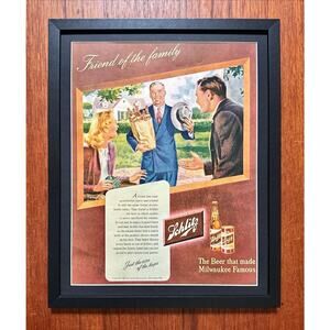 Framed 1947 VTG Original Ad Schlitz Beer Milwaukee Famous Friend of the Family